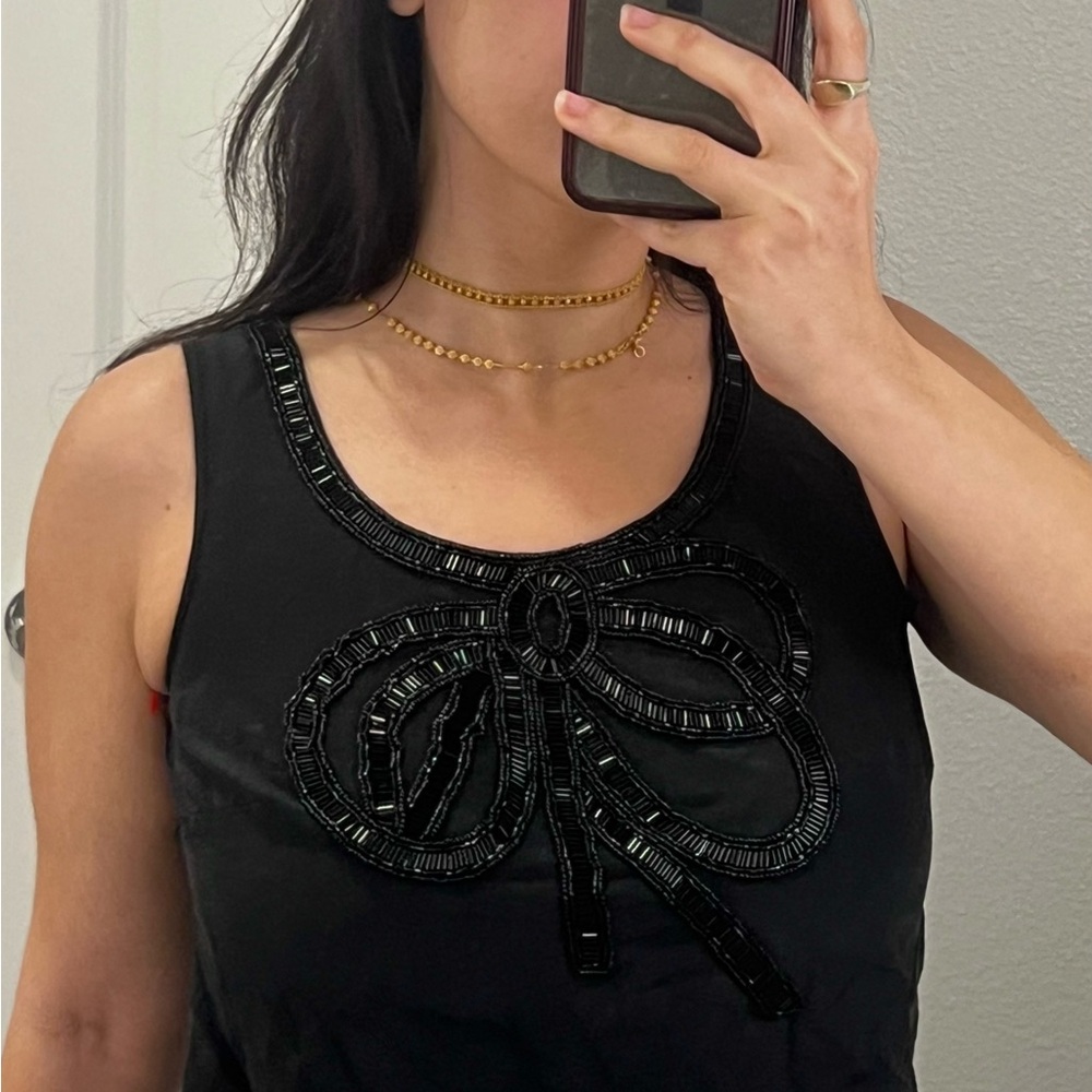 J. Crew collection coquette ballerina bow black sequins silk tank top